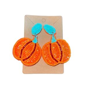 Beaded Orange Pumpkin Fall Dangle Earrings NWT
